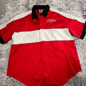 Vtg Champion Boats Mechanic Snap Spike Sports Mens XXL Shirt Red White Collector